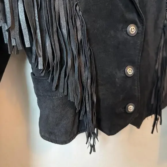 Vintage Black Fringe Suede Jacket - Picture 4 of 6